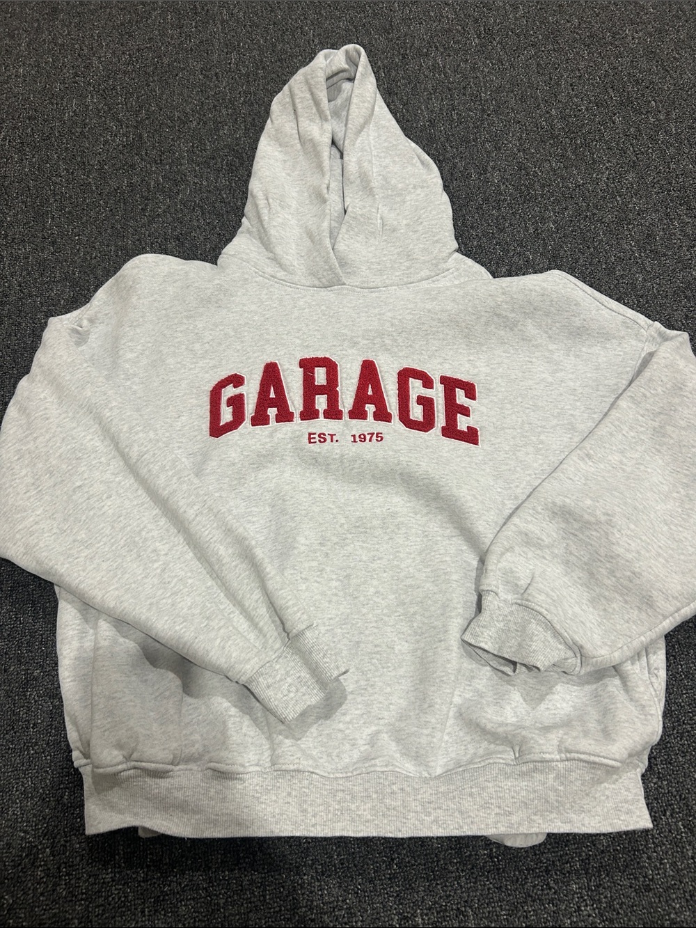 NWOT Garage Hooded Sweatshirt in Light Gray with Red Logo